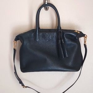 Tory Burch McGraw Slouchy Black Leather Satchel